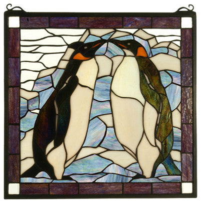 Meyda Lighting 71599 19"W X 19.5"H Penguin Stained Glass Window