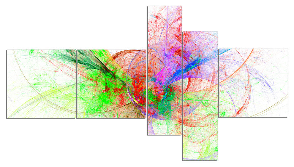 Multi Color on White Fractal Design, Abstract Canvas Print, 60"x32", 5 panels