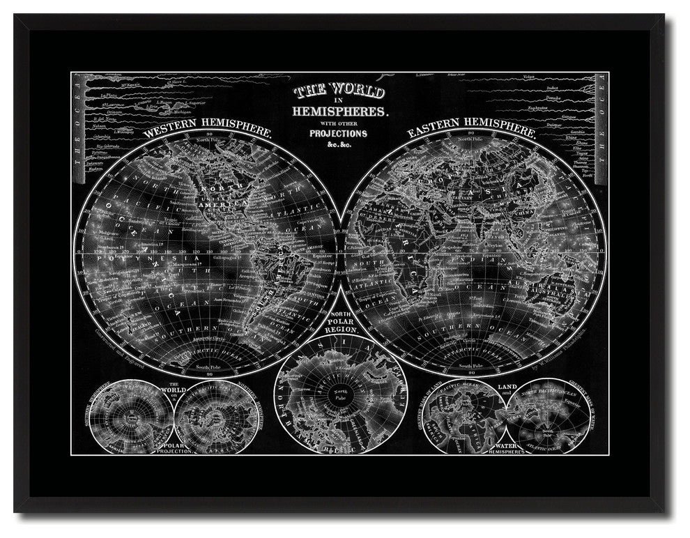 World Vintage Monochrome Map Canvas, 28"x37"