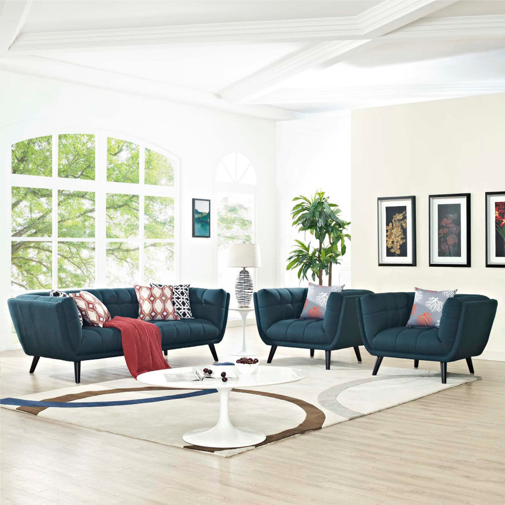 Bestow 3-Piece Upholstered Fabric Sofa and Armchair Set Blue