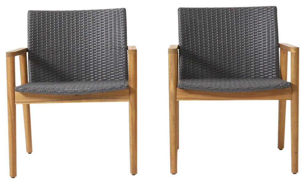 Alamosa Outdoor Wicker and Acacia Wood Club Chairs, Set of 2, Gray and Teak