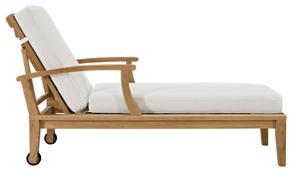 Natural White Marina Outdoor Patio Teak Single Chaise
