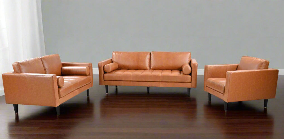 Philippe Top Grain Leather Love seat - Tan