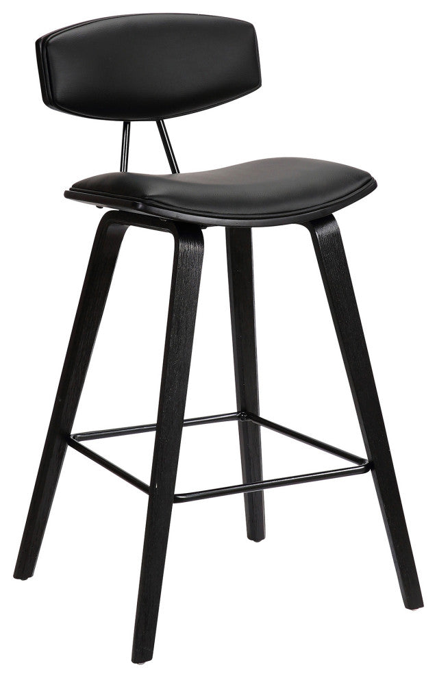 29" Black Faux Leather Mid Century Modern Bar Stool