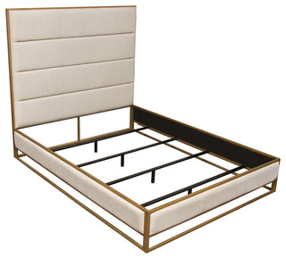 Empire Queen Bed With Gold Metal Frame, Sand Fabric