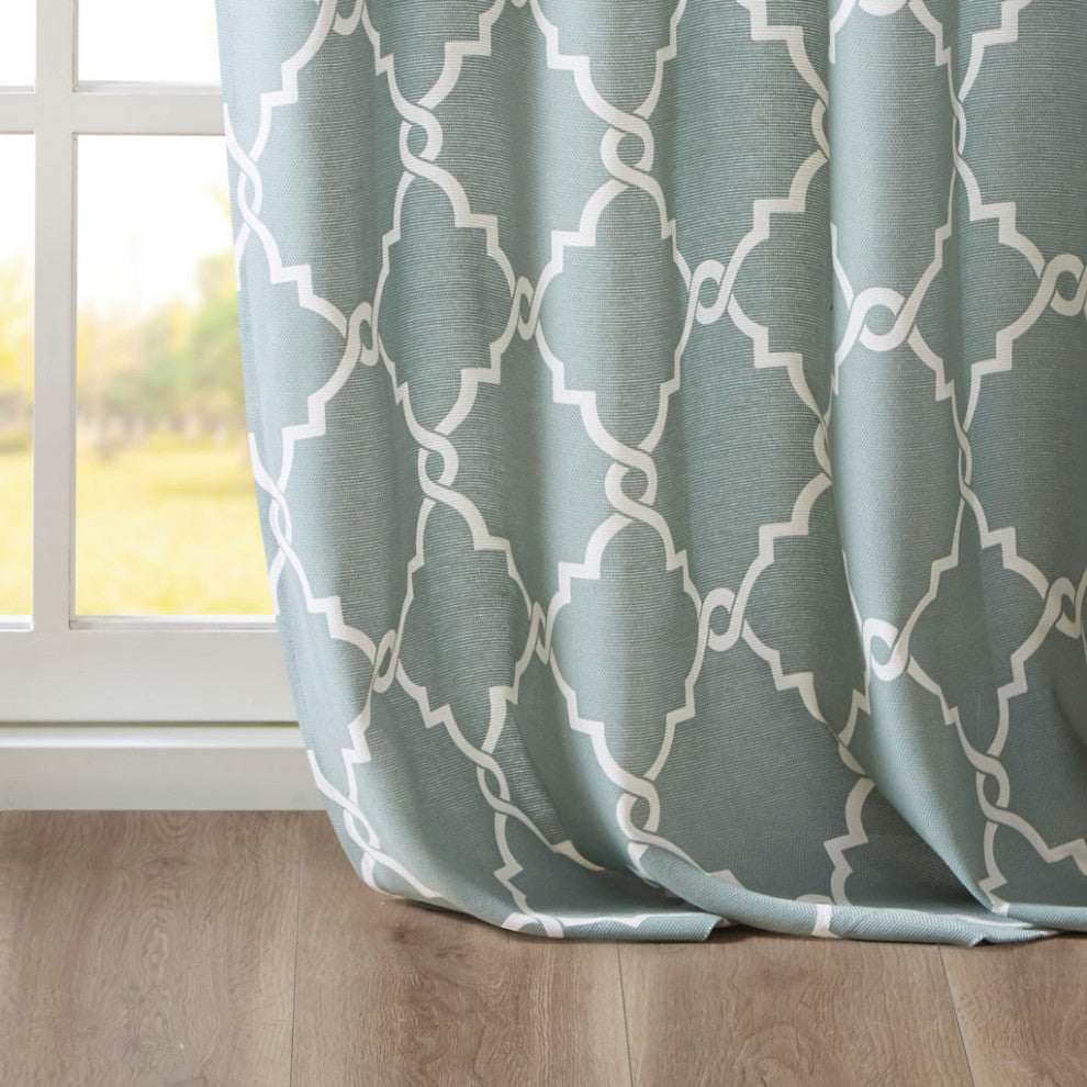 Madison Park Saratoga Fretwork Print Grommet Top Window Curtain Panel, Seafoam
