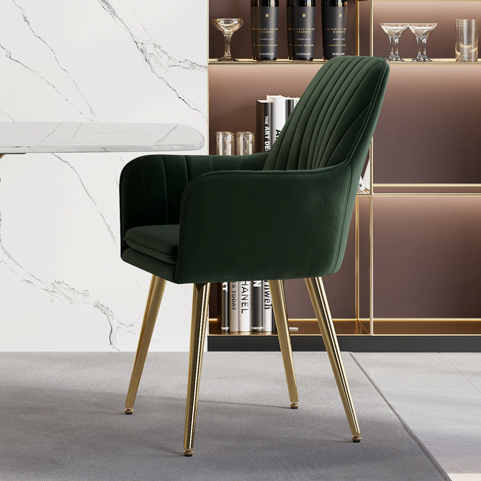 Modern Dining Chair Velvet Upholstered Dining Chairs With Arms, Set of 2, Green