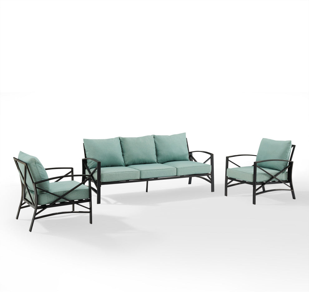 Kaplan 3-Piece Outdoor Sofa Set, Mist/Oil Rubbed Bronze Sofa and 2 Arm