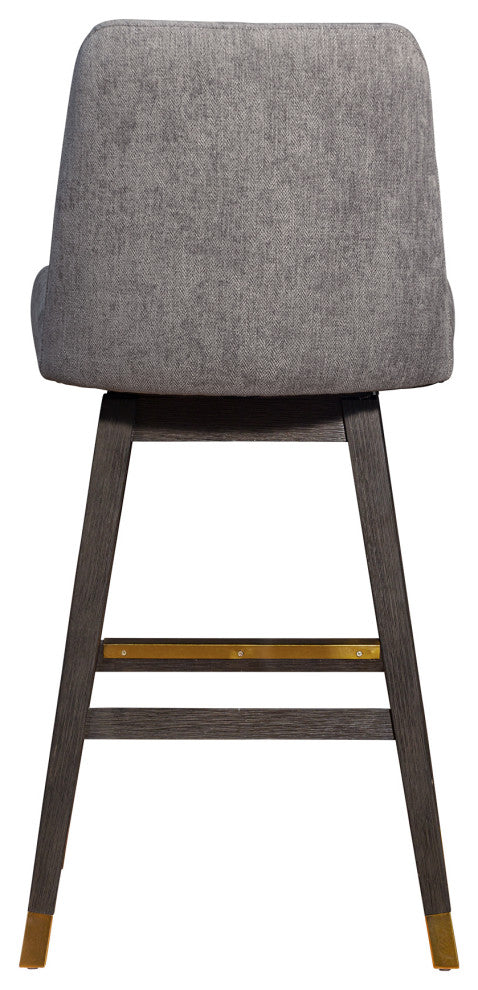 Amalie Swivel Bar Stool in Grey Oak Wood Finish with Mocha Fabric