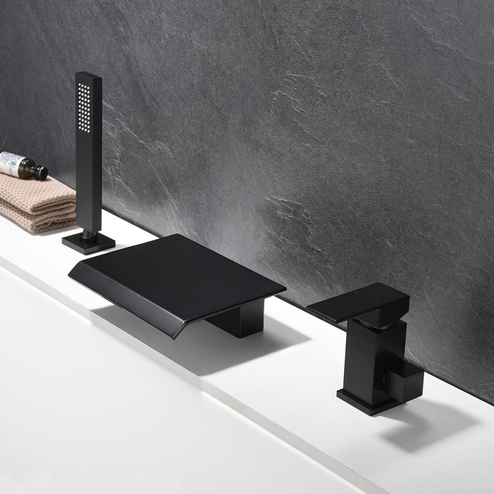 Moda Waterfall Matte Black Roman Bathtub Filler Faucet with Handshower