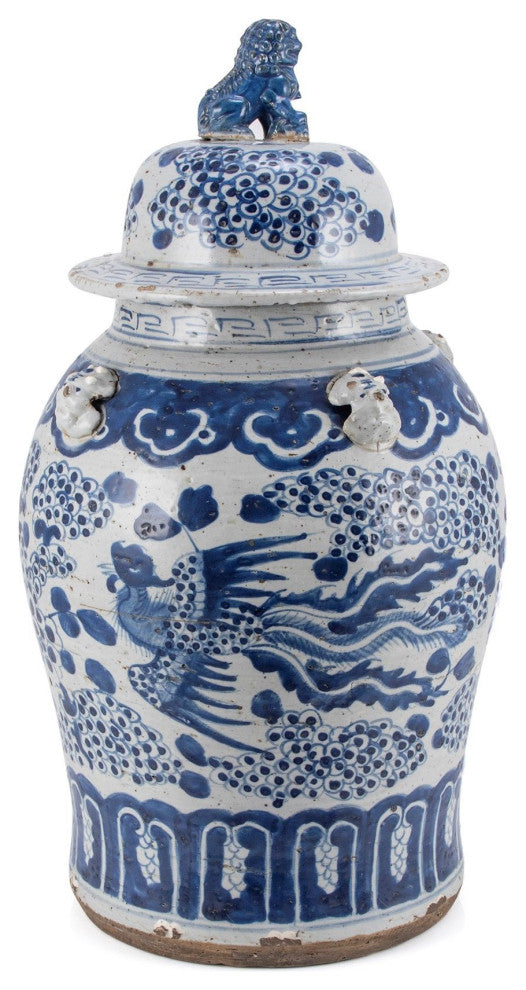 Vintage Temple Jar Phoenix Motif, Large