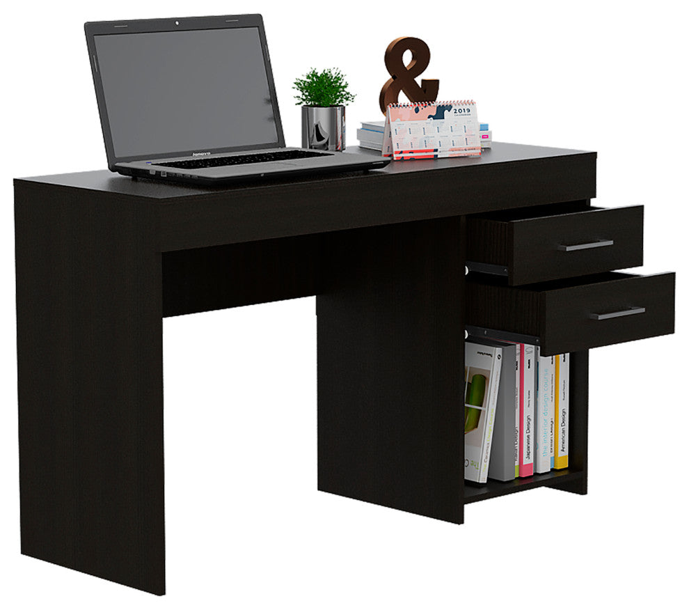 DEPOT E-SHOP Maui Computer Desk, 2 Drawers ,Black