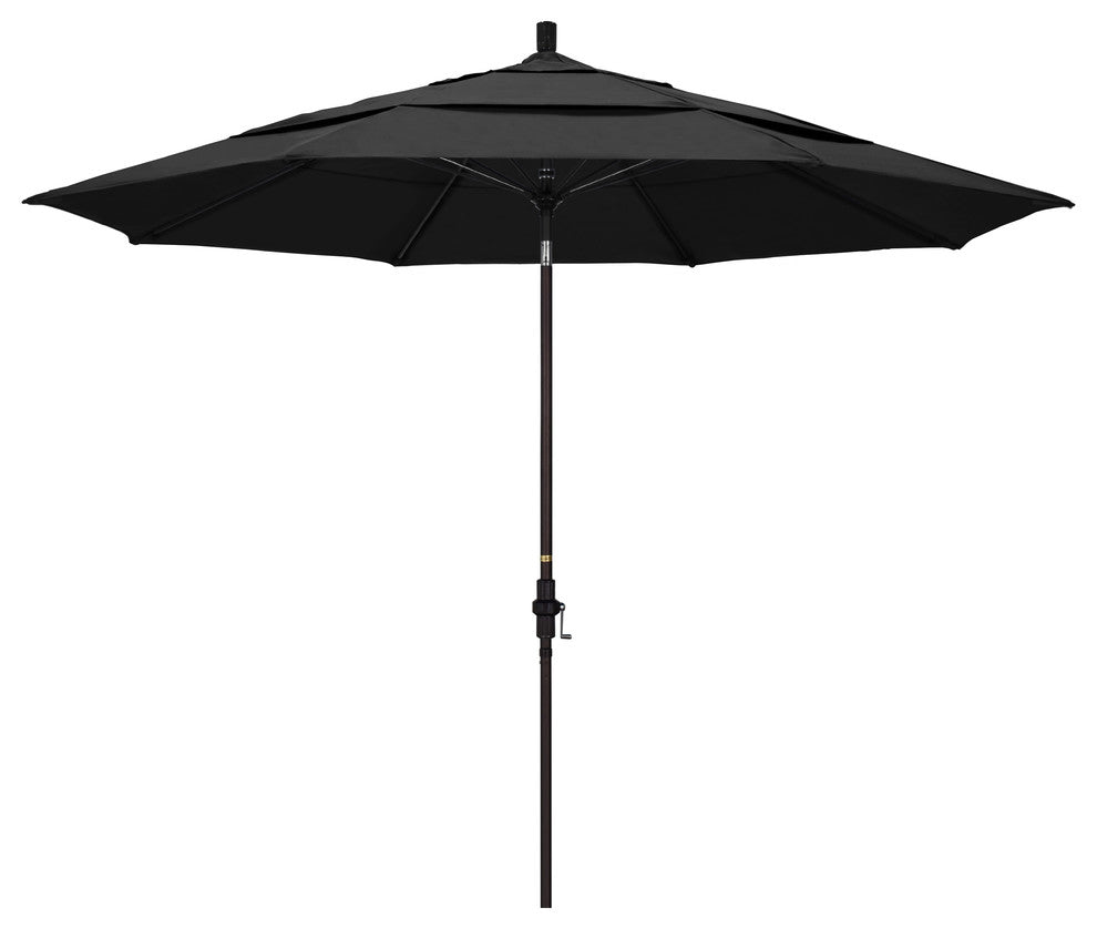 11' Bronze Collar Tilt Lift Fiberglass Rib Aluminum Umbrella, Olefin, Black