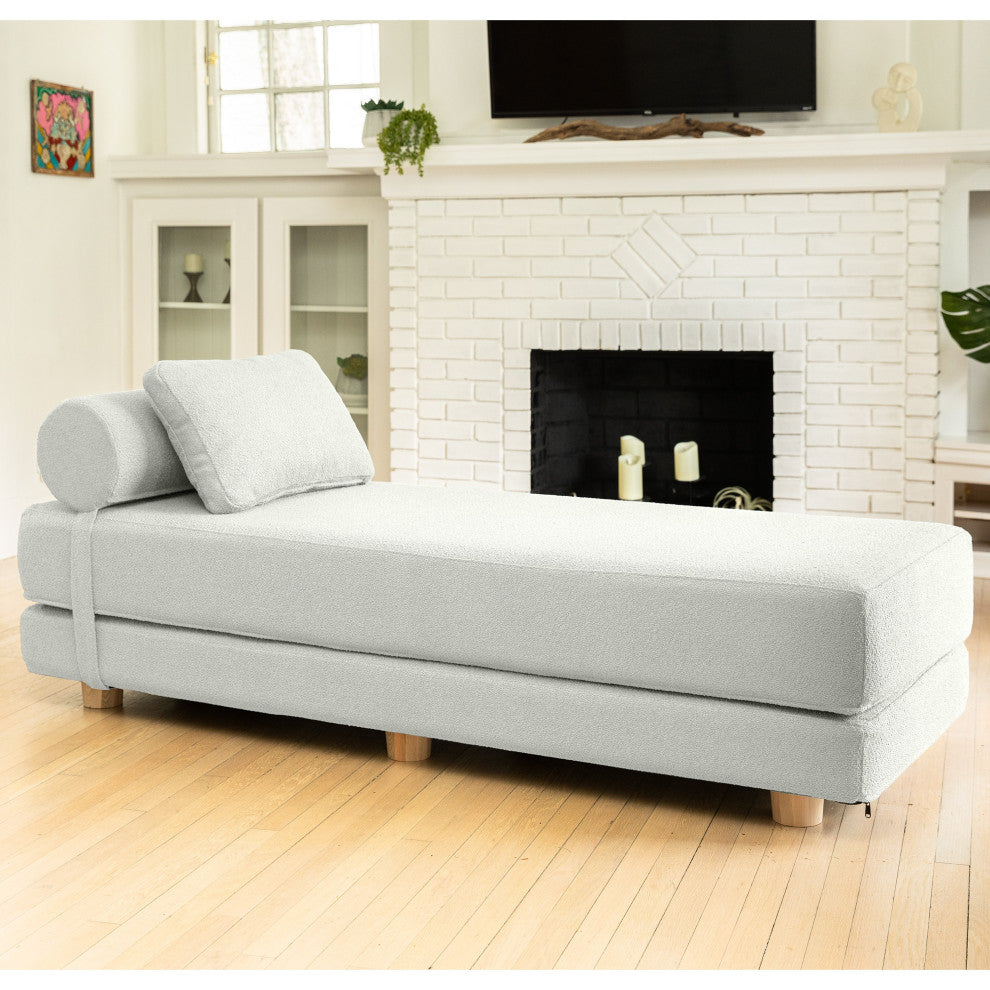 Jaxx Avida Daybed, Fold Out Queen Sleeper / Lounger Premium Boucle, Boucle White