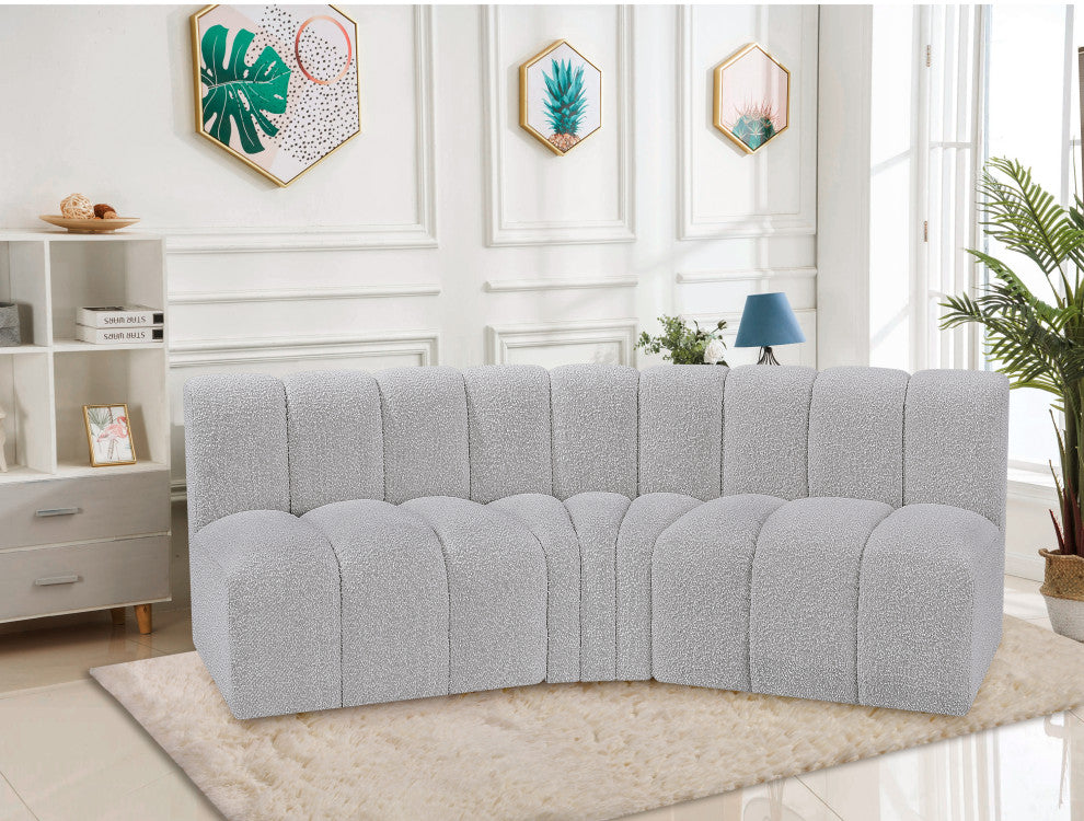 Arc Boucle Fabric Upholstered 3-Pc. U-Shaped Modular Sectional, Grey