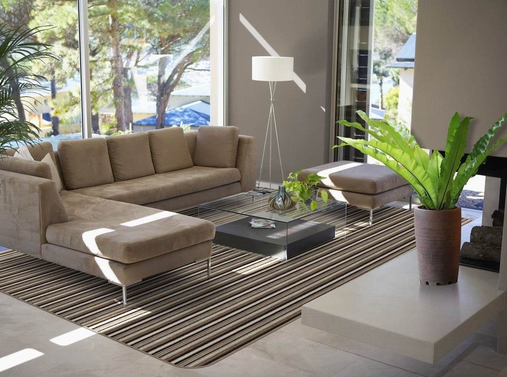 Skid-Resistant Area Rug, Mocha Brown Stripe, 4'x6'