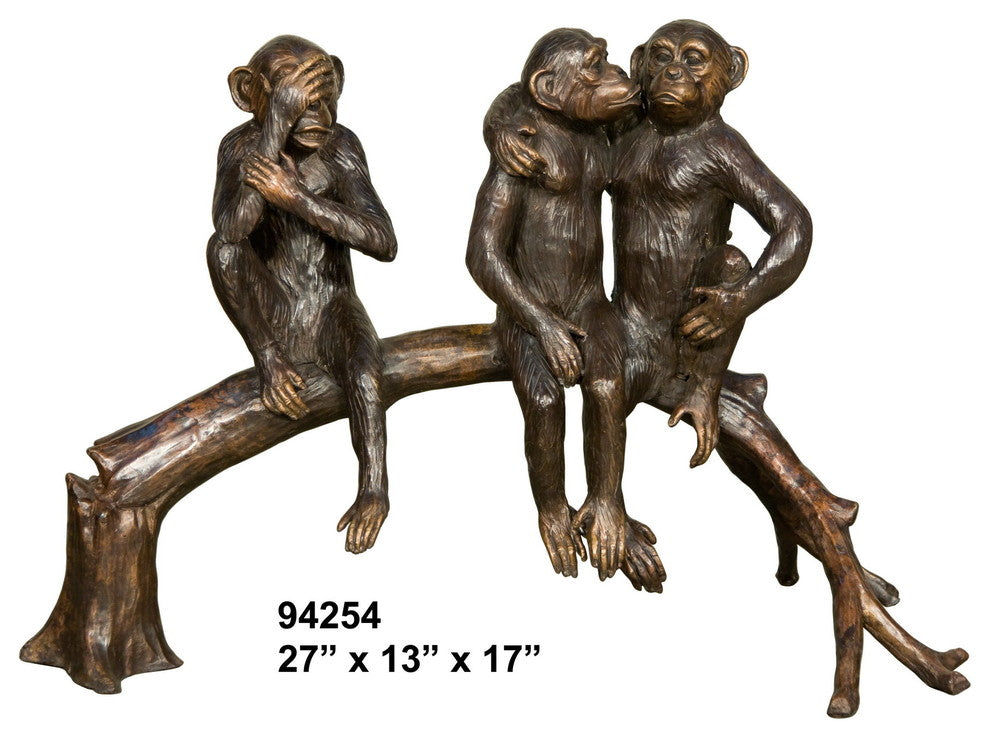 3 Monkeys Resting on a Branch, 27" Design Sculpture