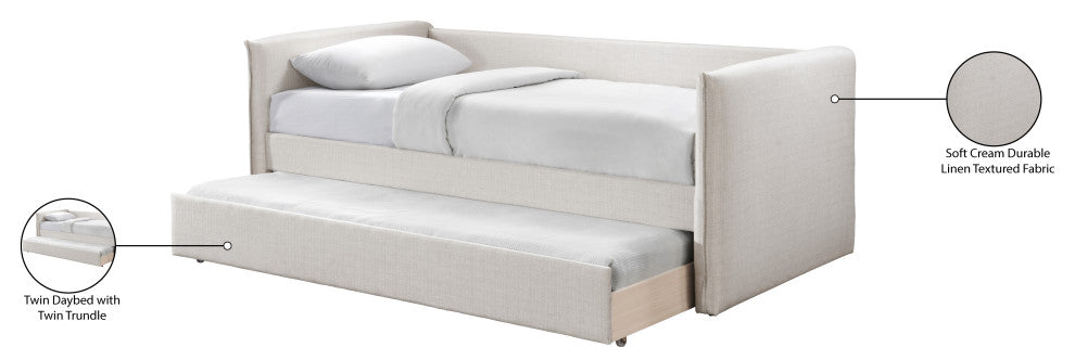 Colton Linen Textured Fabric Upholstered Daybed, Cream