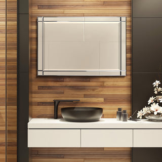 Squared Corner Beveled Rectangle Wall Mirror, Solid Wood Frame Mirror, 36" X 24"