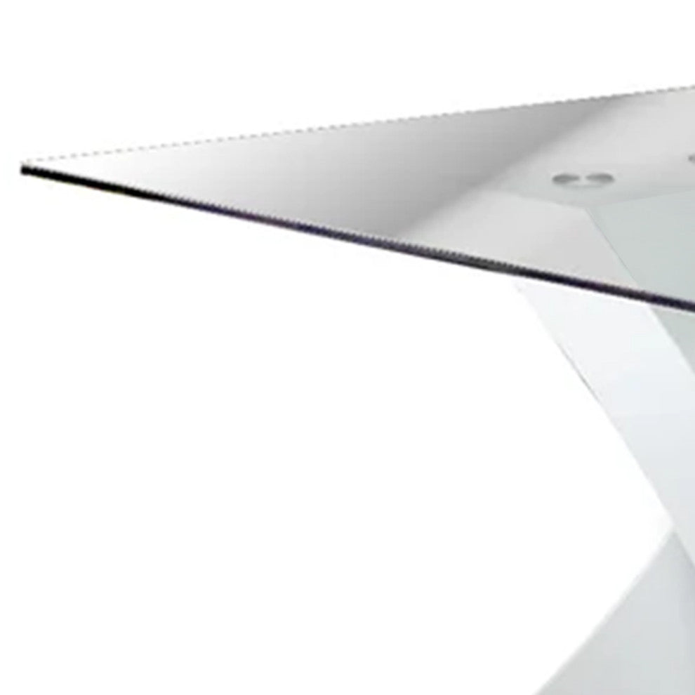 Benzara BM207743 Dining Table With Square Glass Top, White and Clear