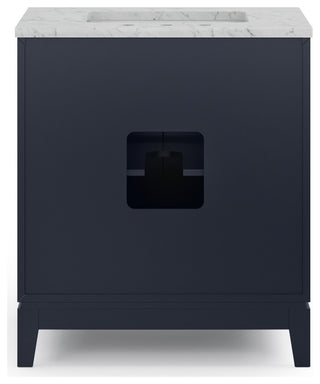 Elizabeth 30" Single Sink Carrara White Marble Vanity, Monarch Blue