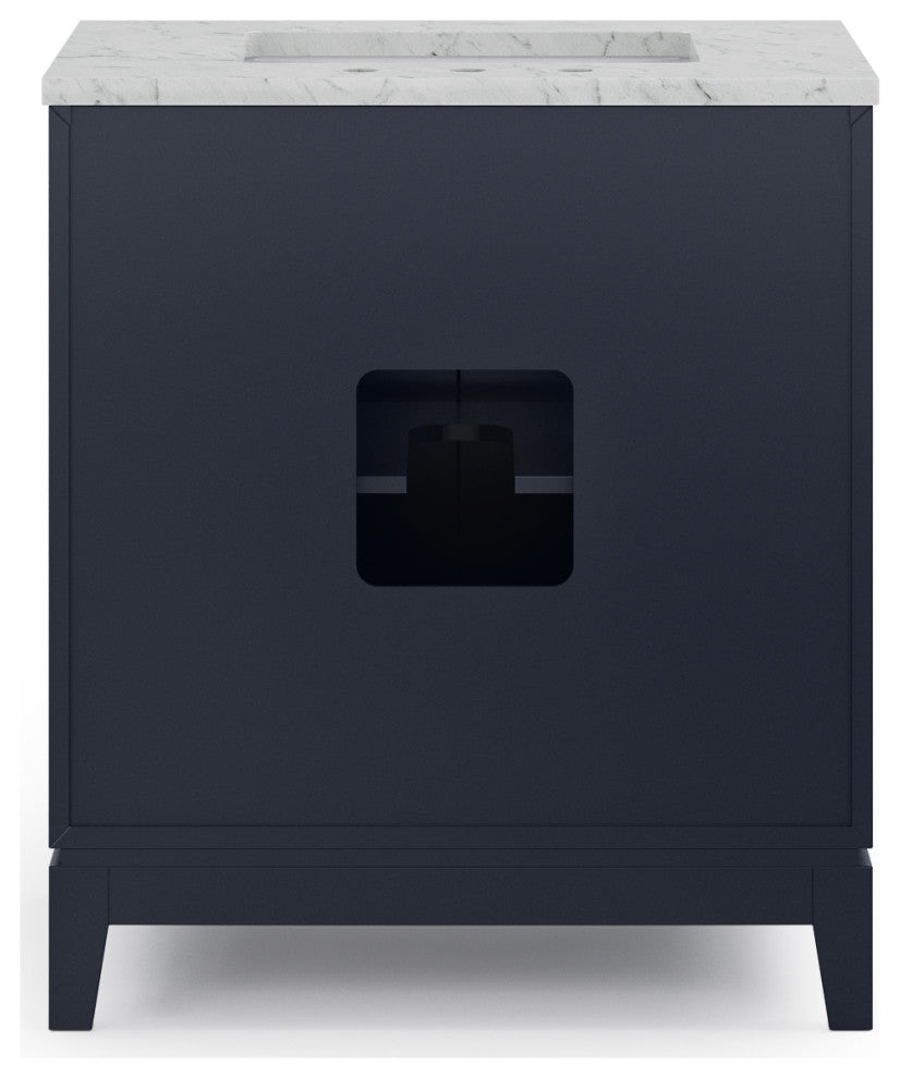 Elizabeth 30" Single Sink Carrara White Marble Vanity, Monarch Blue
