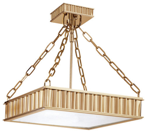 Middlebury, Three Light Square Semi Flush, Aged Brass Finish, Glass Shade