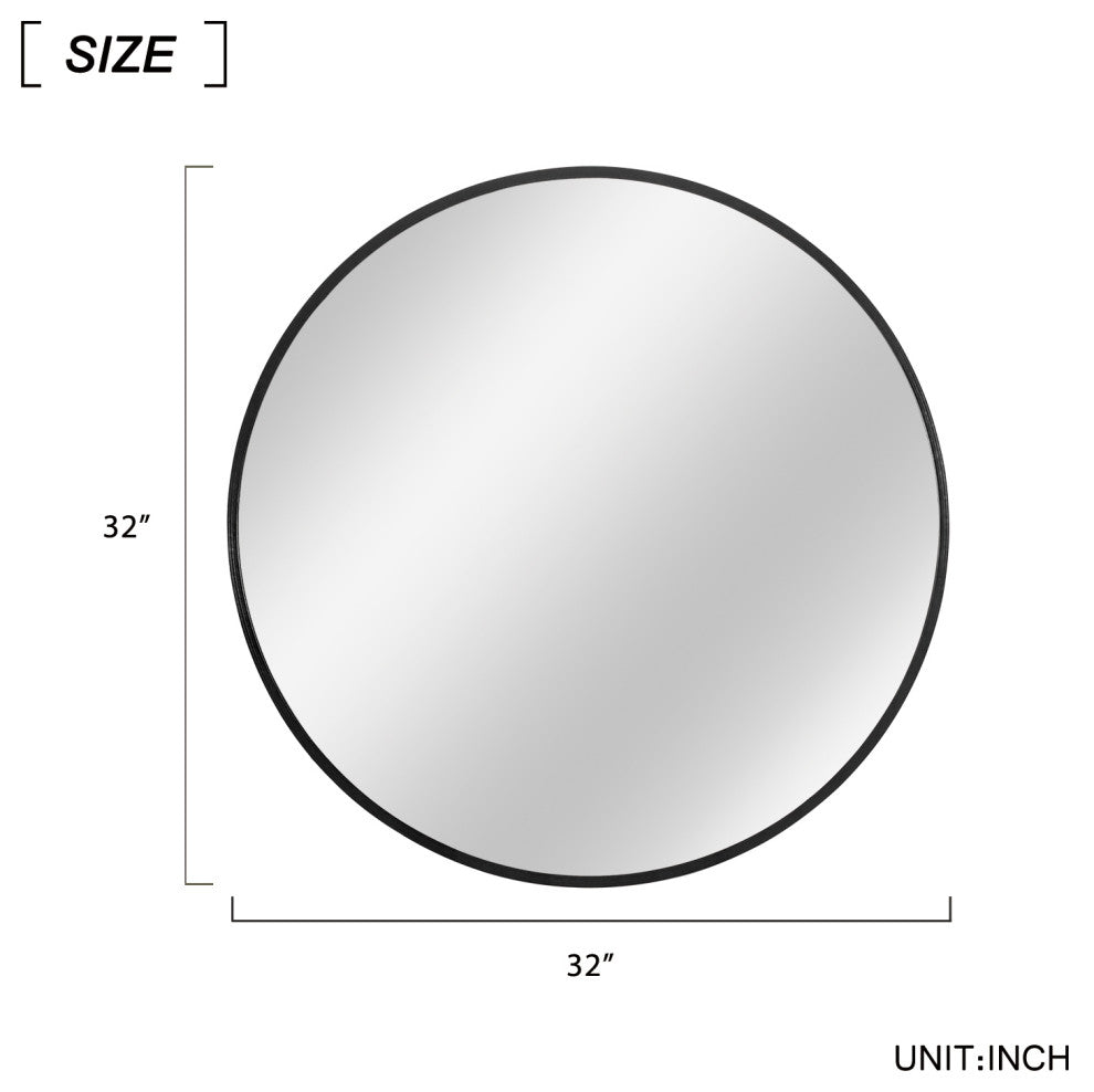 Black Aluminum Frame Round Mirror