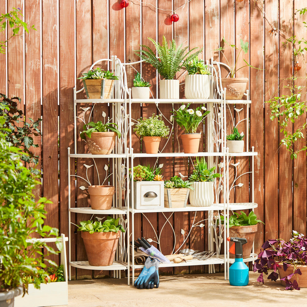 52"H 4-Tiered Metal Shelf Plant Stand, White