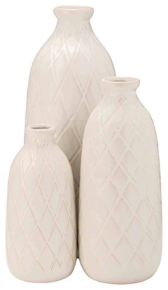 Ceramic 16" Plaid Textured Vase, Beige