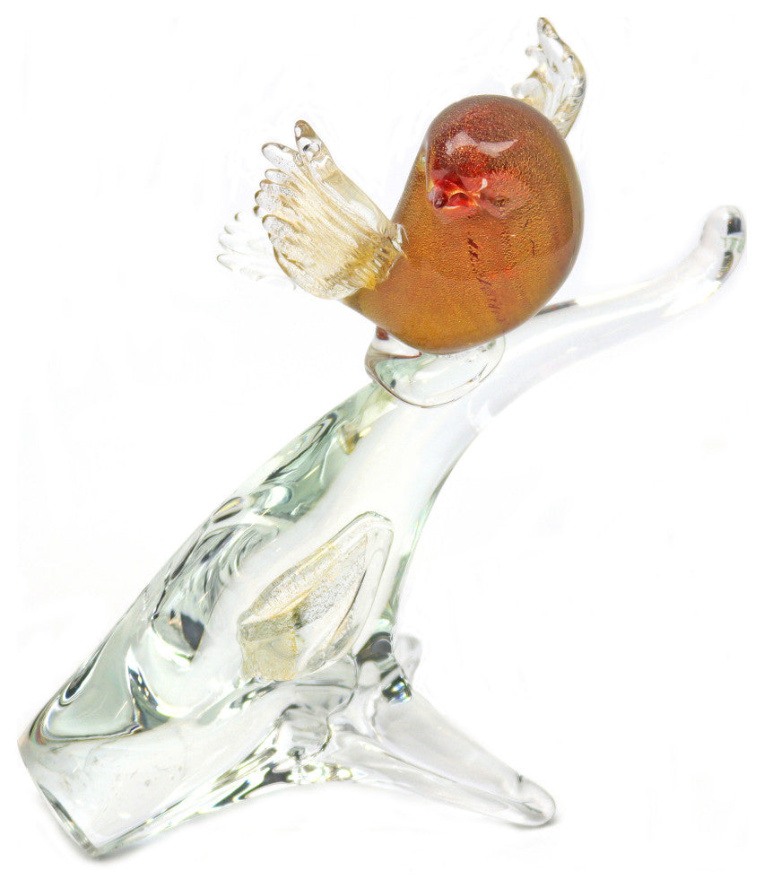 Murano Glass Bird on Branch, Red, Gold