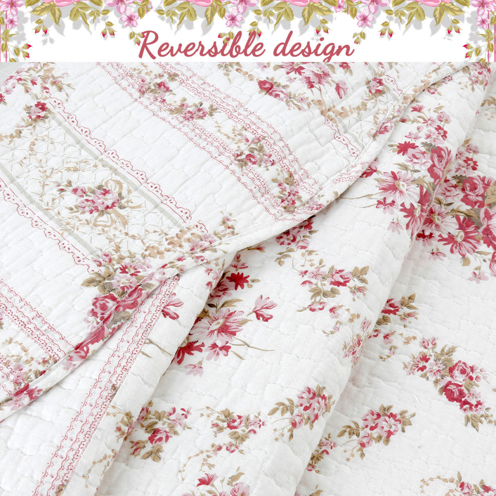 Chic Vintage Rose 100% Cotton Quilted Throw