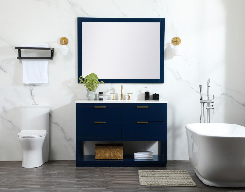 48" Single Bathroom Vanity, Blue, With Backsplash