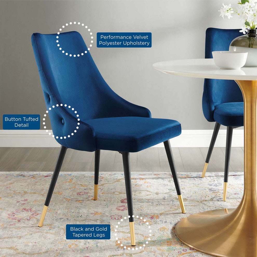 Tufted Side Dining Chair, Velvet, Blue Navy, Modern, Cafe Bistro Restaurant