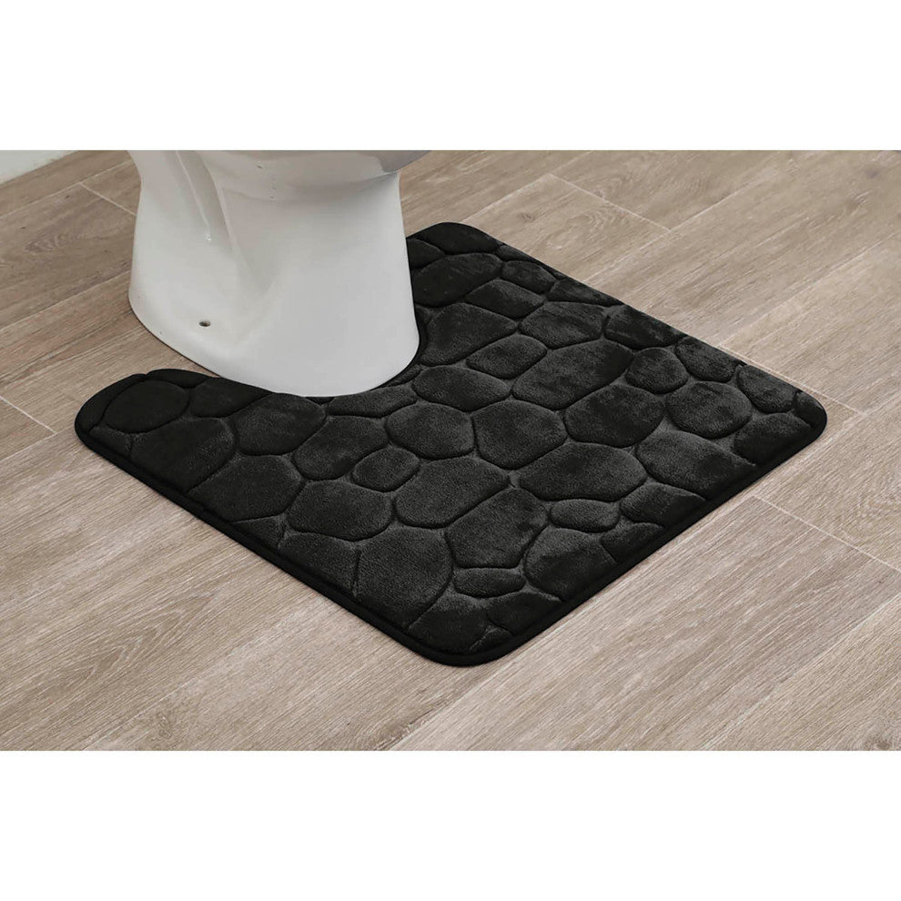 Bath Rug Memory Foam Mat 3D Pebble, Black, Contour Rug 20"x20"