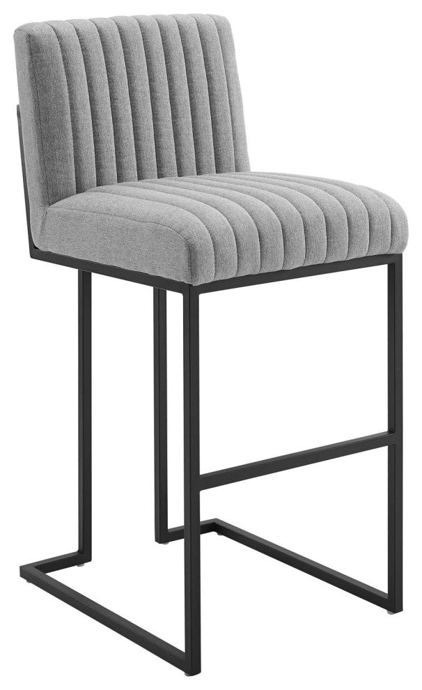 Indulge Channel Tufted Fabric Bar Stools, Light Gray