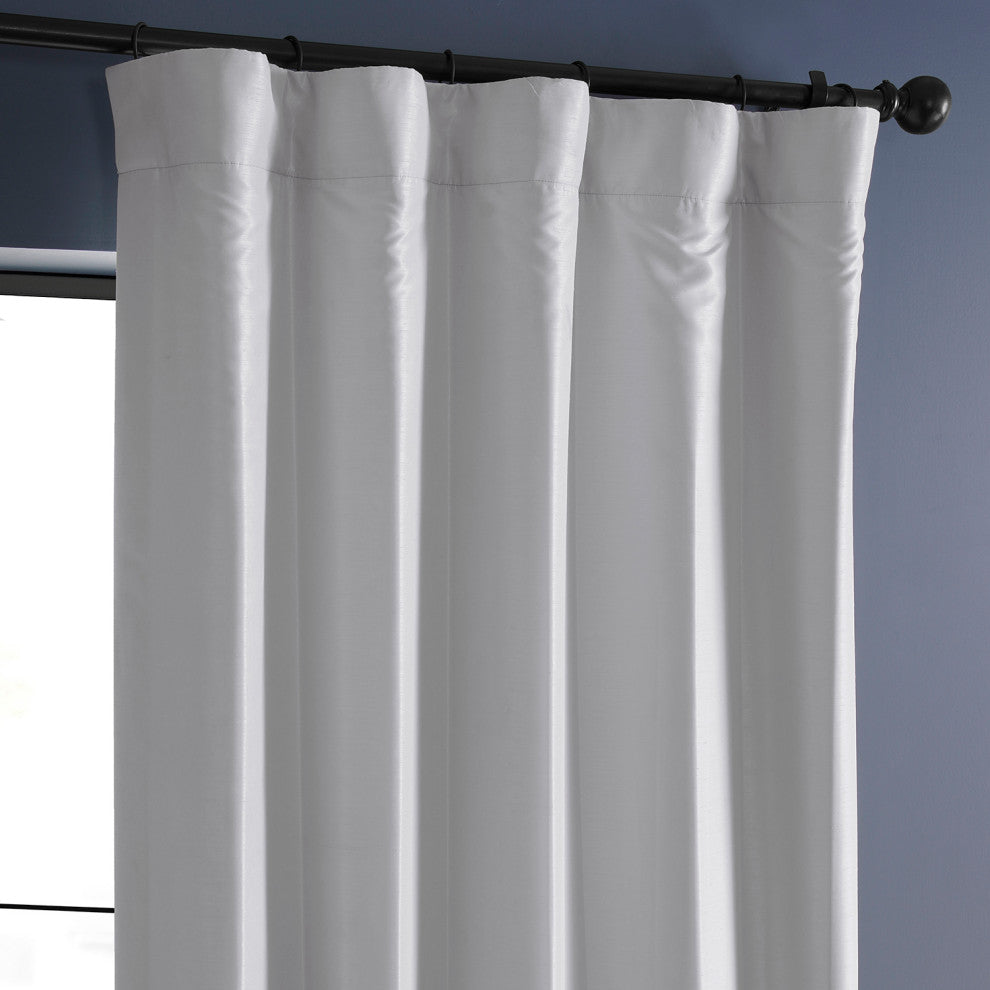 Blackout Vintage Textured Faux Dupioni Silk Curtain Single Panel, Ice, 50"x96"