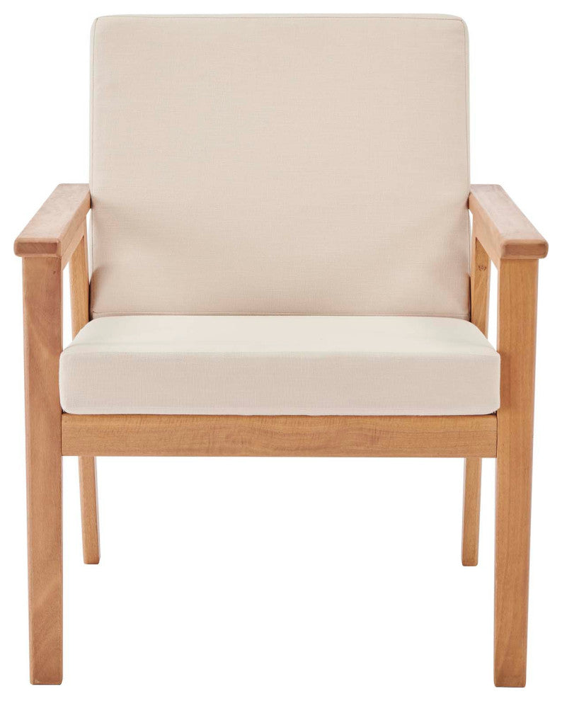 Lounge Chair Armchair, Wood, Brown Natural Beige, Modern, Outdoor Patio Cafe