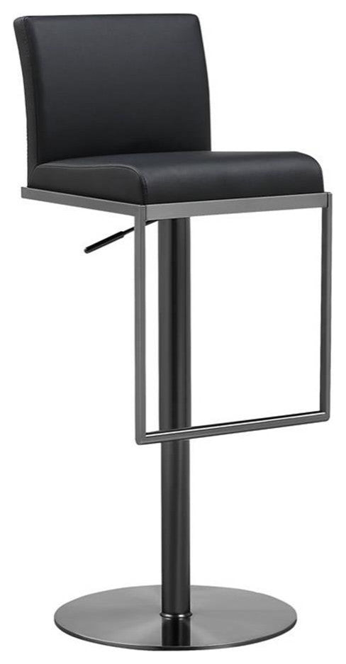 Maklaine 32.3" Contemporary Steel/Leather Barstool in Black Finish