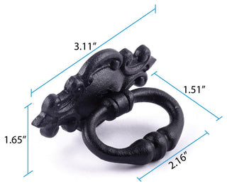 Black Cast Iron Cabinet Drawer Ring Pull Handle 3 1/8" Small Pull with Hardware