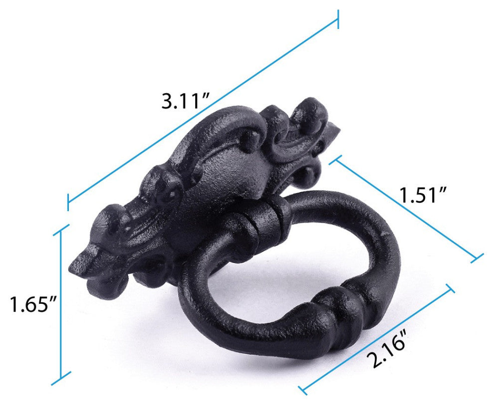 Black Cast Iron Cabinet Drawer Ring Pull Handle 3 1/8" Small Pull with Hardware