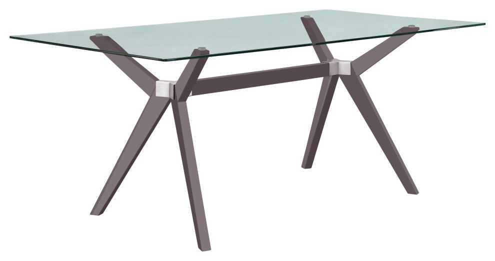 Mid-Century Modern Glass Dining Table, Gray