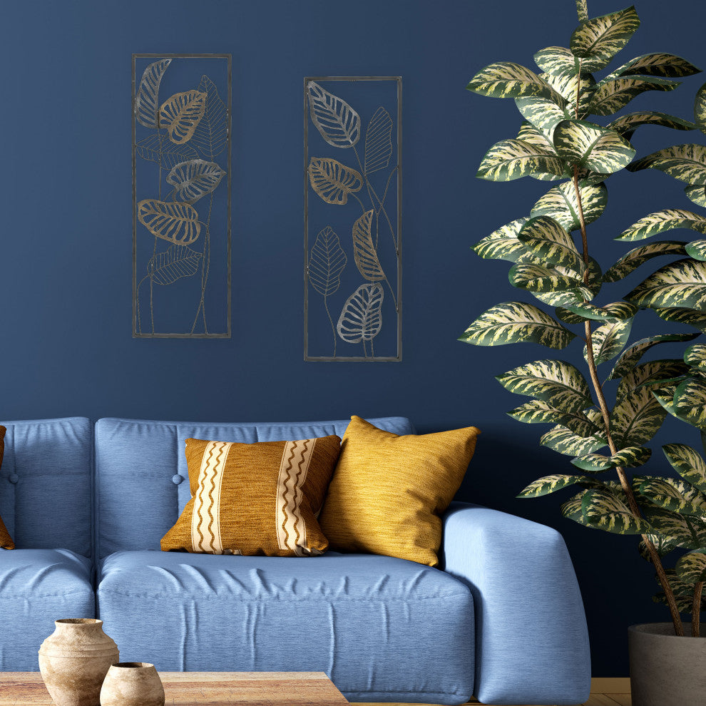 Modernist Leaf Wall Sculpture Panels, Set of 2