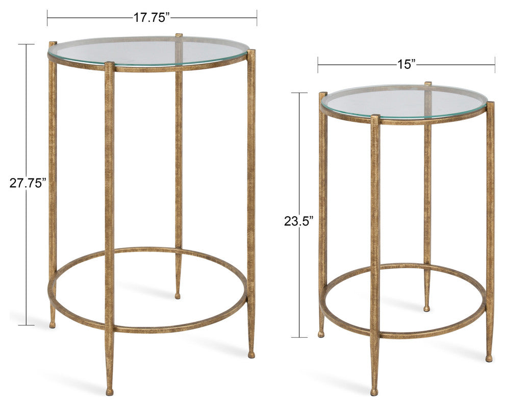 Solange Metal and Glass Nesting Tables 2 Piece Set, Gold 2 Piece