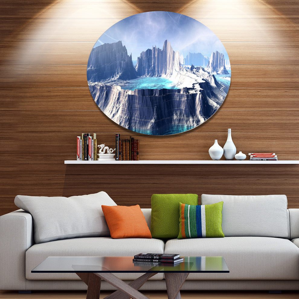 3D Rendered Fantasy Alien Planet, Landscape Disc Metal Wall Art, 23"
