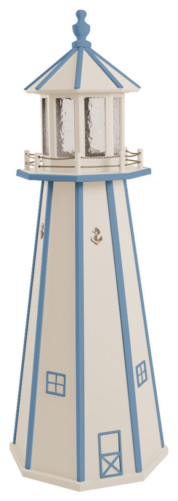 Outdoor Wooden Lighthouse Lawn Ornament, Beige and Blue, 5 Foot, Solar Light