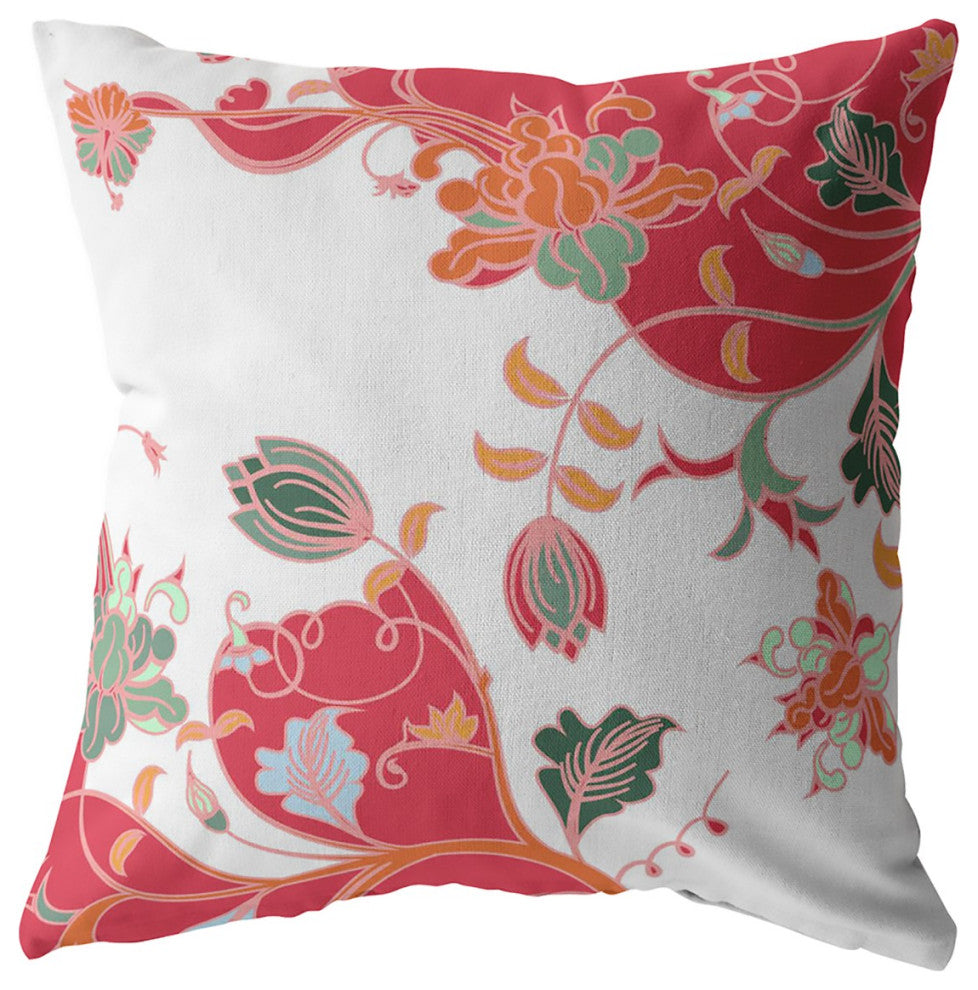 20" Red White Garden Decorative Suede Throw Pillow