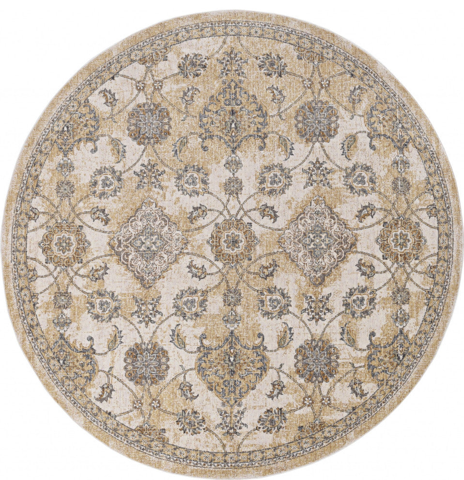 HomeRoots 9' Ivory Sand Machine Woven Traditional Round Indoor Area Rug