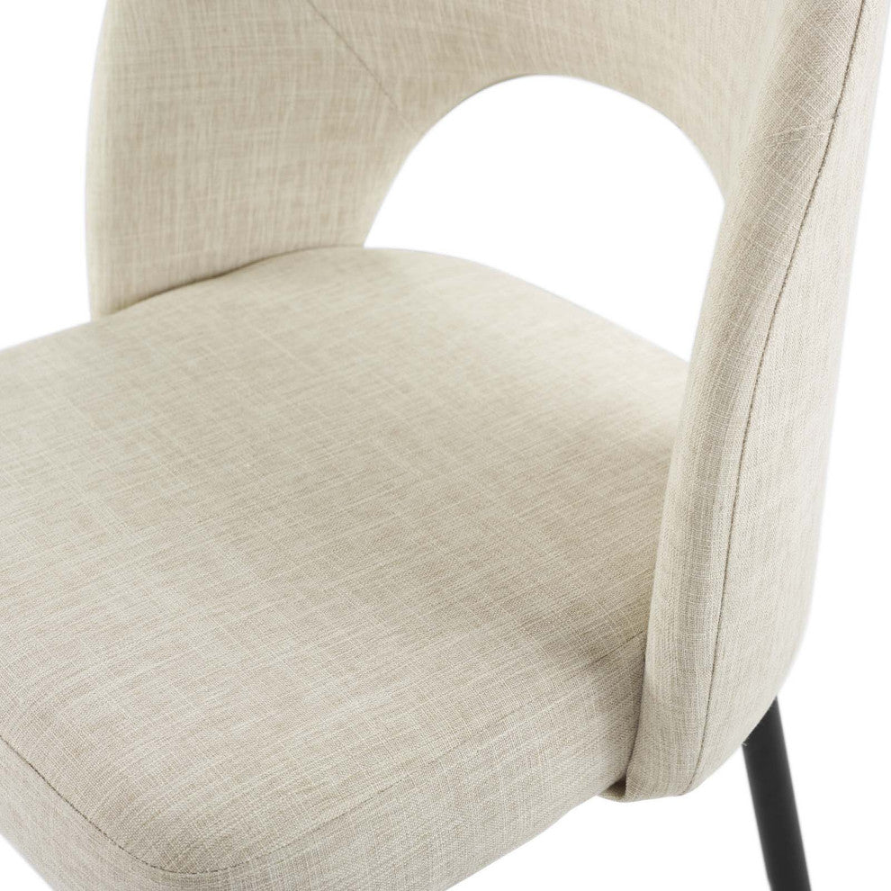 Side Dining Chair, Fabric, Black Beige, Modern, Bistro Restaurant Hospitality