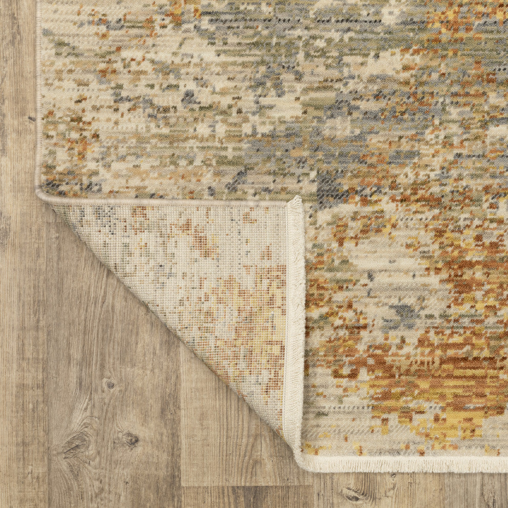 Saturn Mottled Abstract Beige/Gold Wool Blend Area Rug 5'3" x 7'6"